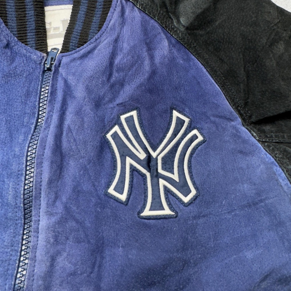 Vintage New York Yankees Leather Jacket Mens Medium Blue Black MLB GIII Bomber - Picture 9 of 16